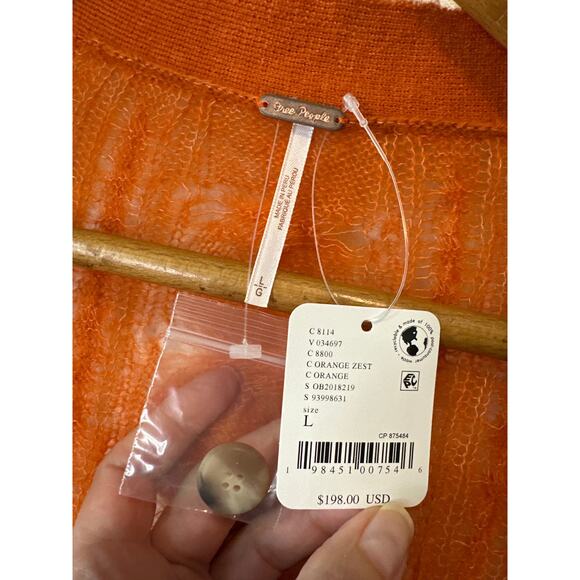 Free People NWT Moon Sky Alpaca Cardigan Sweater in Orange Zest Size Large - Picture 5 of 10